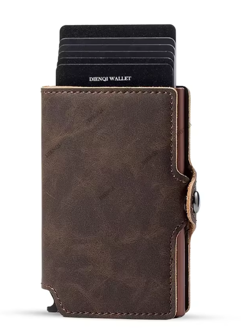 Rfid Credit Card Holder Luxury Split Leather Wallet Men Metal Slim Thin Minimalist Wallet Bank Cardholder Case Travel Wallet
