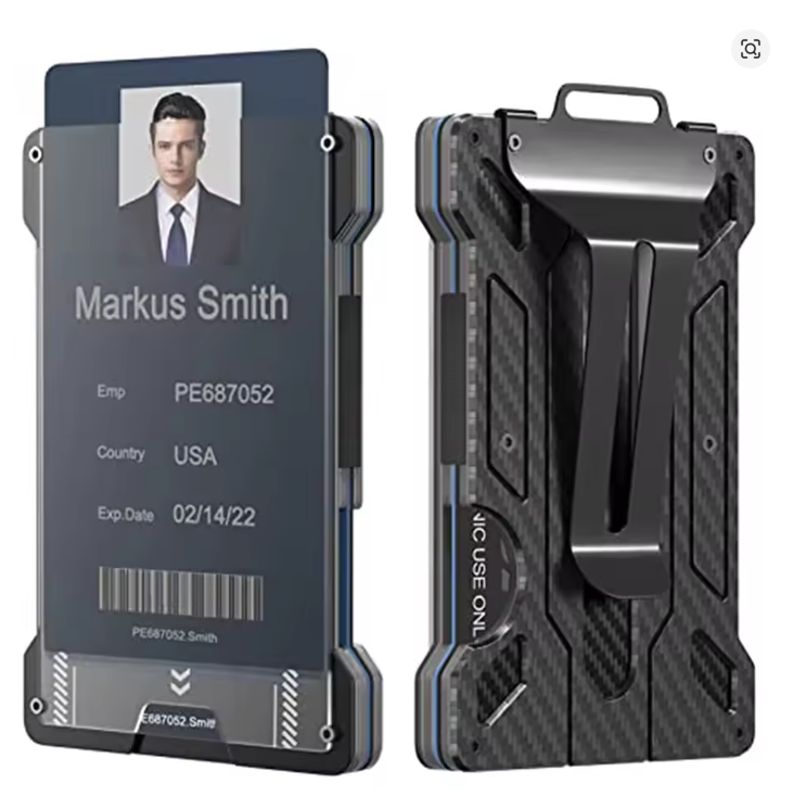 Minimalist Wallet for Men-Aluminum Credit Card Wallet Clip with 1 Clear Window ID Badge Holder,RFID Blocking Carbon Fiber Wallet
