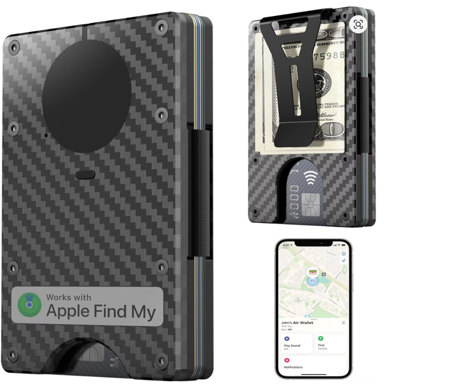 Wallet with Built in Airtag Chip, RFID Blocking Credit Card Holder, Compatible with Find My iOS Only, Detachable Money Clip
