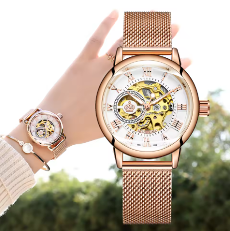 5. CHENXI women's rose gold automatic skeleton
