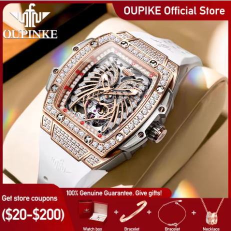 9. OLEVS women's automatic diamond skeleton self-winding